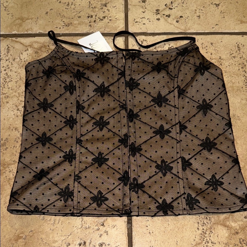 12th TRIBE Black Mesh Corset Top